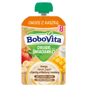 Owoce z kaszką mango banan jogurt po 8 miesiącu
