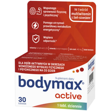 BODYMAX ACTIVE Multiwitamina dla osób aktywnych z żeń-szeniem (30 tabl.) - suplement diety