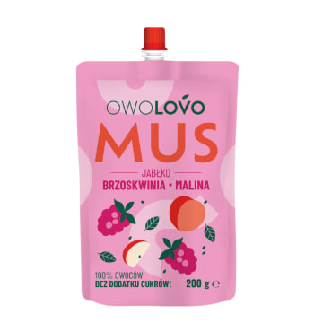 OWOLOVO Mus owocowy jabłko malina brzoskwinia