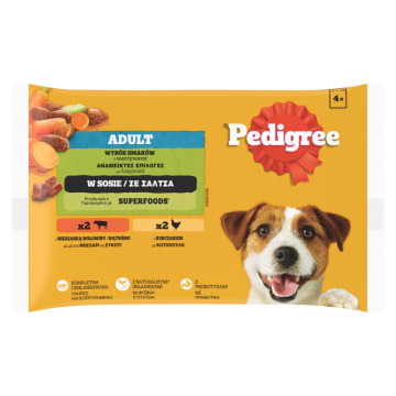 PEDIGREE Adult Pokarm dla Psów – Kurczak/Warzywa i Wołowina/Warzywa (4 szt.)