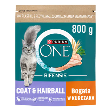 PURINA ONE Coat&Hairball Karma dla dorosłych kotów bogata w kurczaka i ziarna