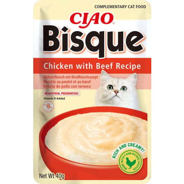 CIAO Bisque Mokra karma dla kota gęsta kremowa zupa z kurczakiem i wołowiną