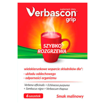 POLSKI LEK Verbascon Grip o sm. malinowym - suplement diety (6 sasz.)