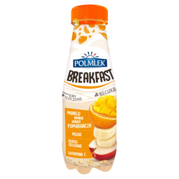 Breakfast mango-banan-jabłko-pomarańcza z płatkami owsianymi i mlekiem