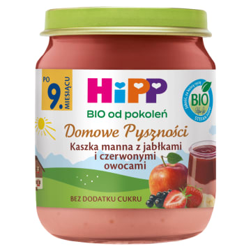 HIPP BIO od pokoleń Kaszka manna z jabłkami i czerwonymi owocami po 9 miesiącu BIO