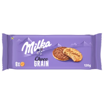 MILKA Choco Grains Ciastka z płatkami owsianymi i czekoladą z alpejskiego mleka