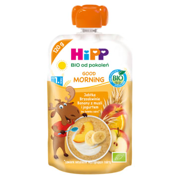 HIPP BIO Good Morning Mus owocowy jabłka brzoskwinie banany z musli i jogurtem po 1. roku