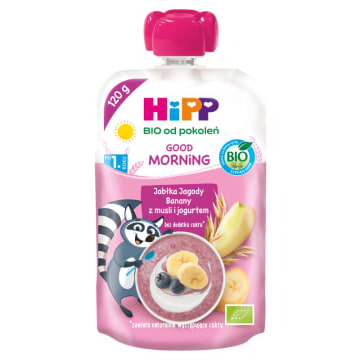 HIPP BIO Good Morning Mus owocowy jabłka jagody banany z musli i jogurtem po 1. roku