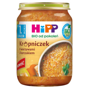 HIPP BIO od pokoleń Krupniczek z warzywami i kurczakiem po 1 roku życia BIO