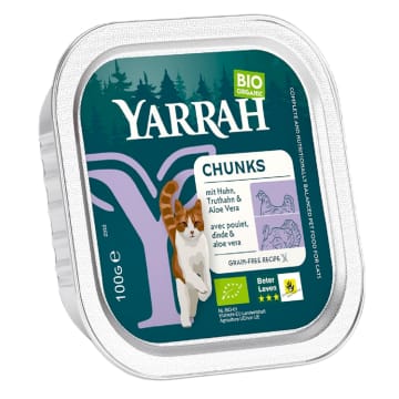 YARRAH Pokarm dla kota - Kawałki kurczaka i indyka z aloesem BIO