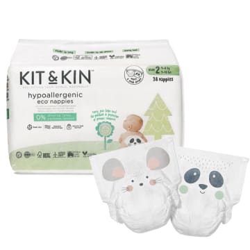 Kit and Kin Biodegradowalne pieluszki jednorazowe Myszka/Panda Rozmiar 2 (4-8 kg) 38 szt.