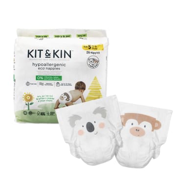 Kit and Kin Biodegradowalne pieluszki jednorazowe Koala/Małpka Rozmiar 5 (11 kg +) 28 szt.