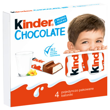 KINDER Chocolate Batoniki z mlecznej czekolady z nadzieniem mlecznym 4 szt.