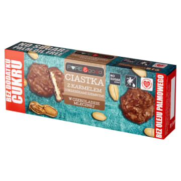 PURE&GOOD Ciastka z karmelem i z orzechami ziemnymi w czekoladzie mlecznej bez dodatku cukru