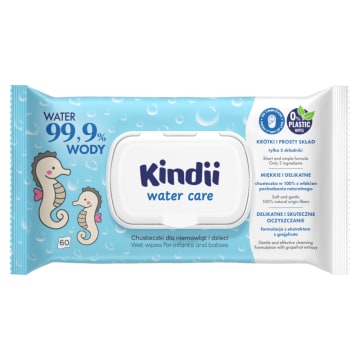 CLEANIC Kindii Water 99.9% Chusteczki nawilżane dla dzieci i niemowląt 60 szt.