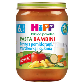 HIPP BIO od pokoleń Penne z pomidorami marchewką i cukinią po 6 miesiącu