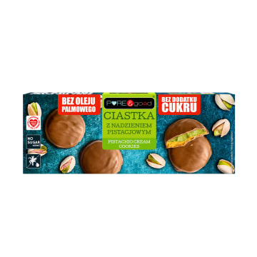 PURE&GOOD Ciastka z kremem pistacjowym w czekoladzie mlecznej bez dodatku cukru