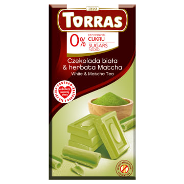 TORRAS Czekolada biała o smaku herbaty matcha bez dodatku cukru