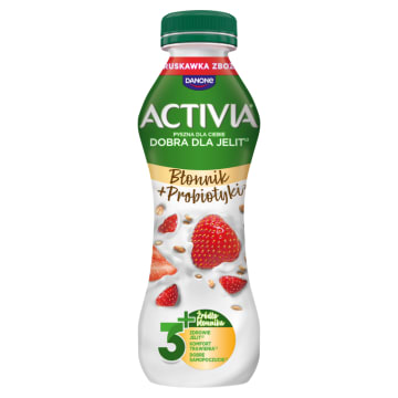 Jogurt o smaku truskawkowym ze zbożami oraz szczepem bakterii ActiRegularis®