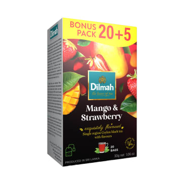 DILMAH Herbata czarna aromatyzowana Mango&Truskawka 20 torebek + 5 GRATIS!