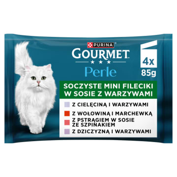 GOURMET Perle Karma dla kotów mini fileciki w sosie z warzywami (4 x 85 g)