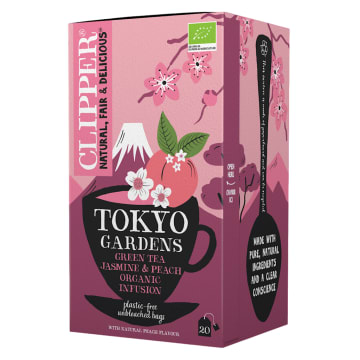 CLIPPER Herbata zielona jaśminowa TOKYO GARDENS z aromatem brzoskwini BIO (20 tor. w sasz.)
