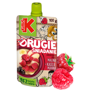 KUBUŚ Mus jabłkowo-bananowo-aroniowy z maliną i kaszą manną (bez dodatku)