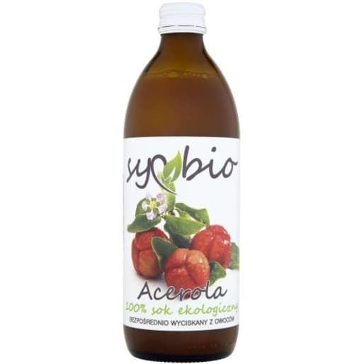 Sok z aceroli 100% Bio Symbio to produkt naturalny, powstający z owoców.