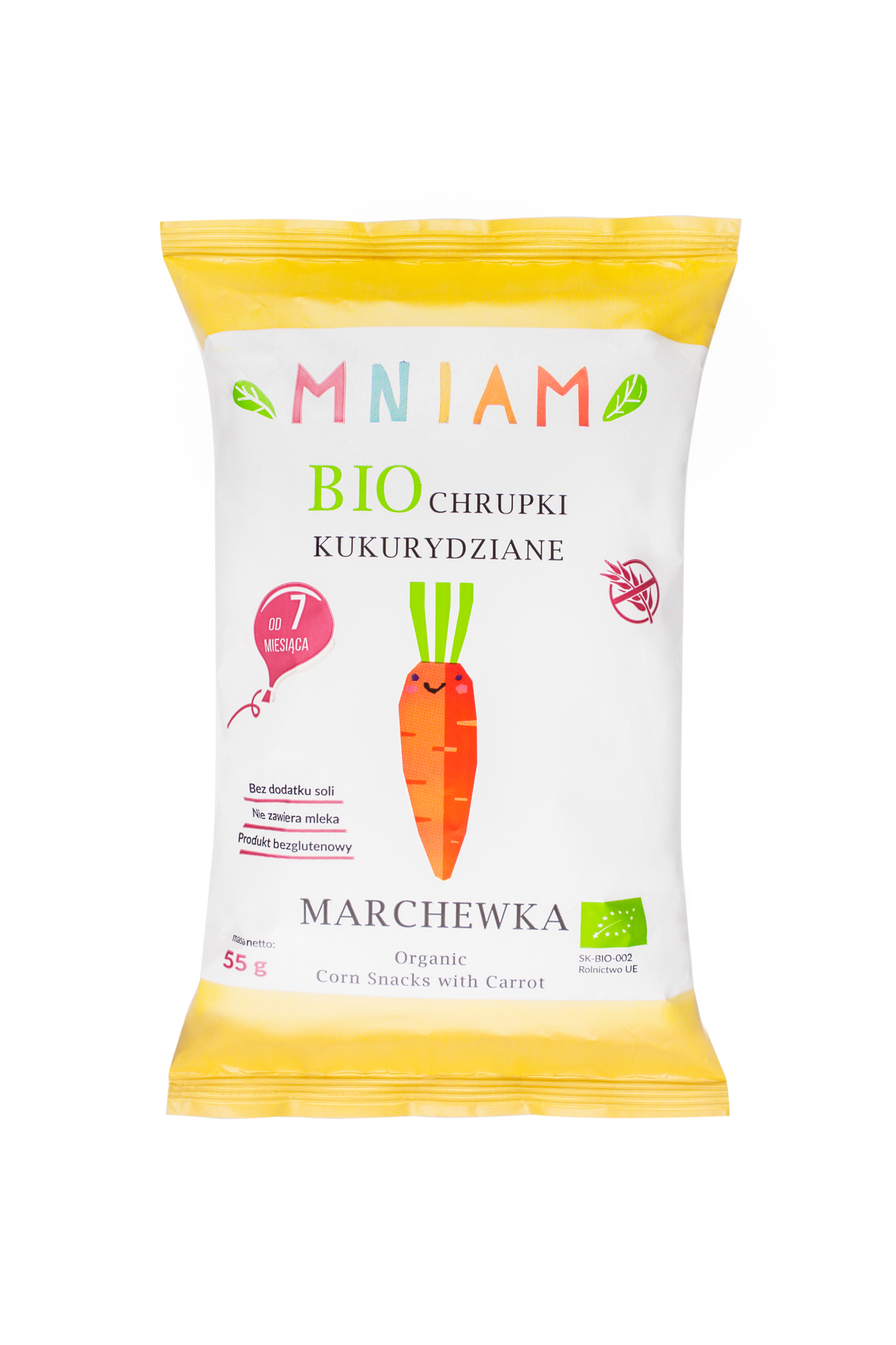 MNIAM Chrupki kukurydziane marchewka bezglutenowe BIO