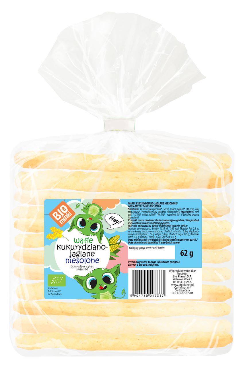 BIOMINKI Wafle kukurydziano-jaglane niesolone BIO