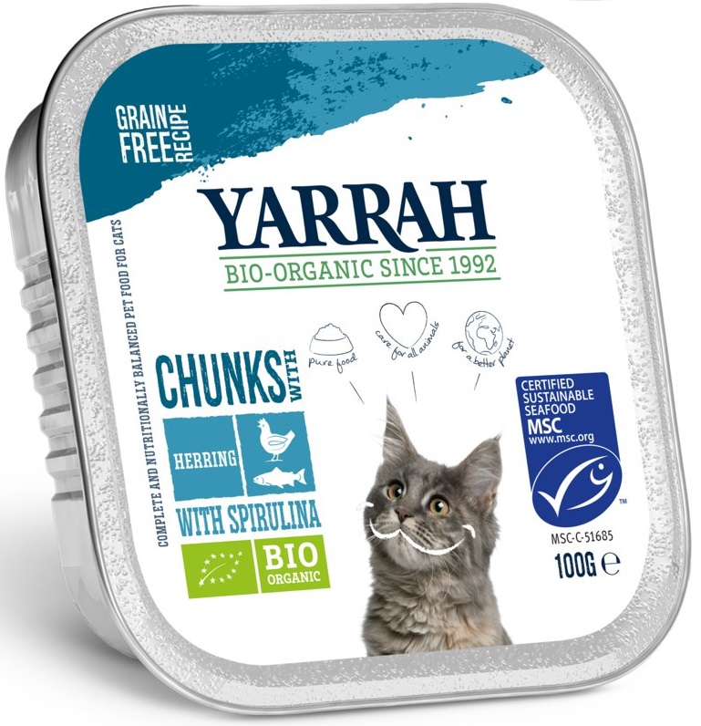 YARRAH Pokarm dla kota - kurczak z kawałkami ryby i spirulą BIO