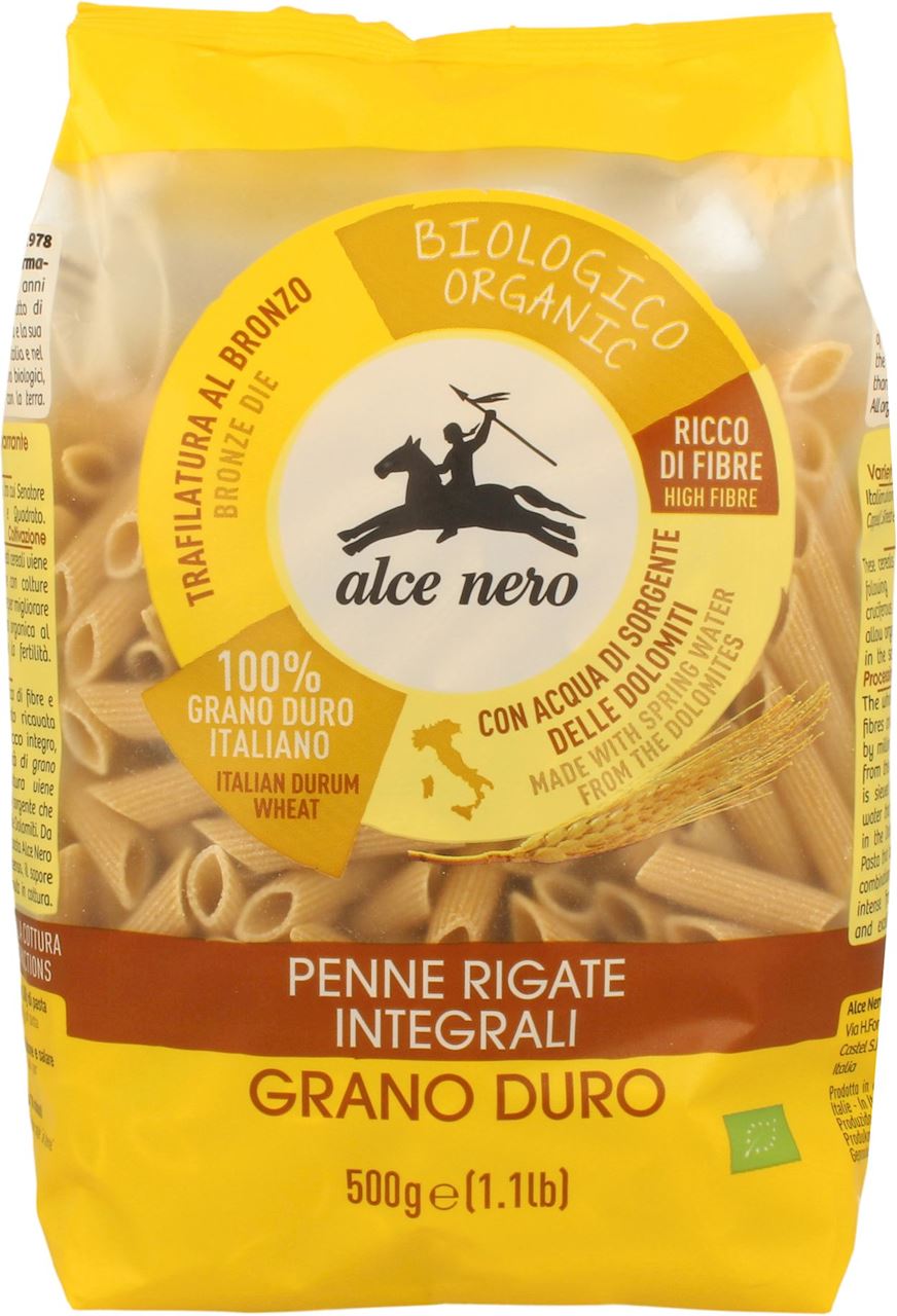 ALCE NERO Makaron semolinowy razowy penne BIO