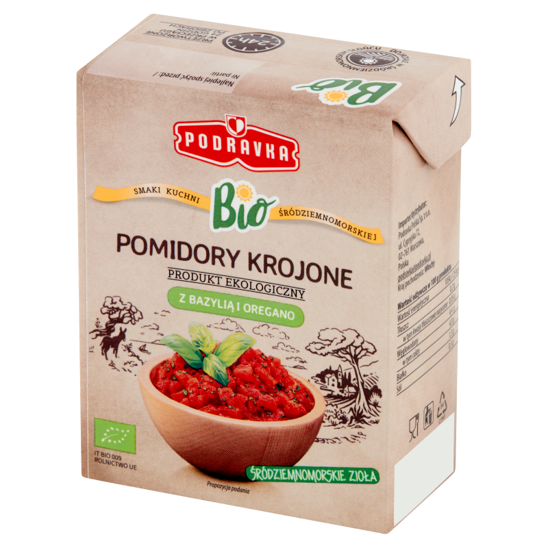 PODRAVKA Pomidory krojone z bazylią i oregano BIO