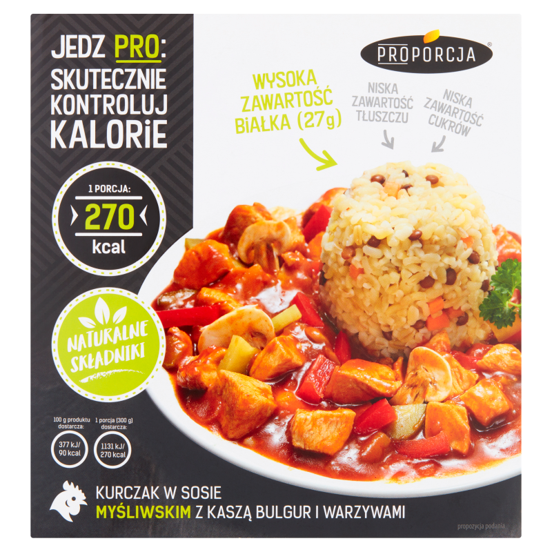 PROPORCJA Kurczak w sosie myśliwskim z kaszą bulgur i warzywami