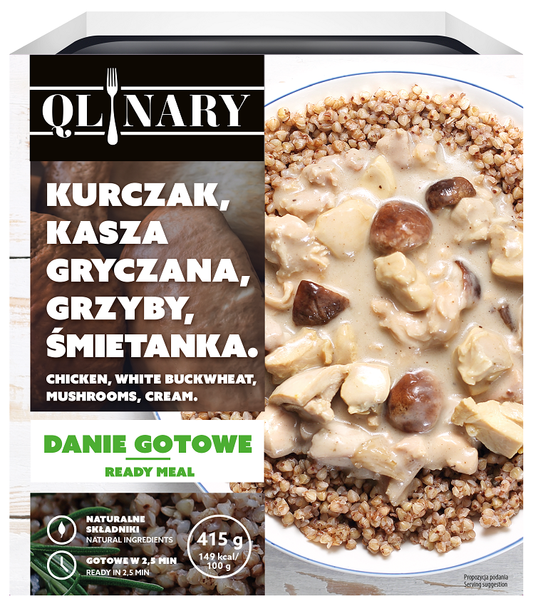 QLINARY Obiad z kaszą gryczaną ,kurczakiem w sosie z grzybami,śmietaną frisco.pl