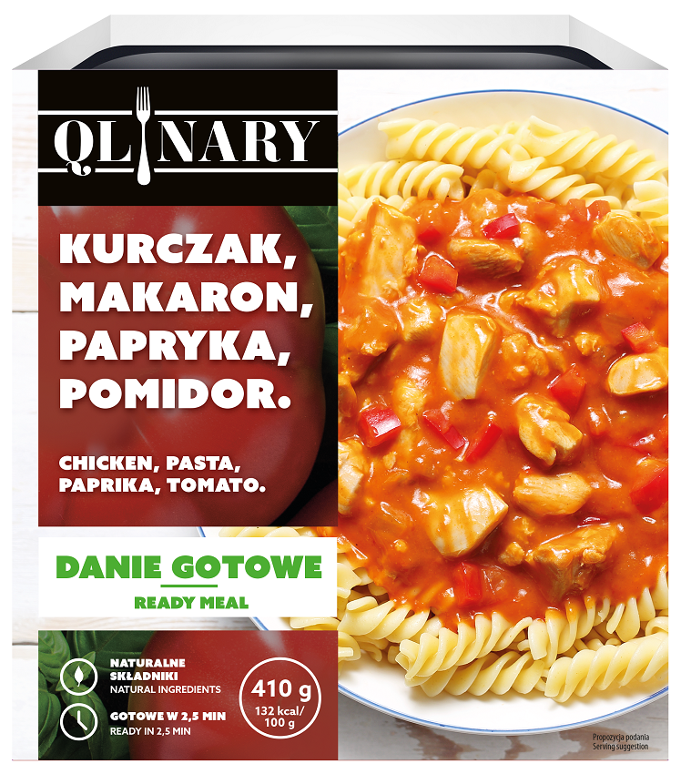 QLINARY Obiad z makaronem i kurczakiem w sosie z papryką i pomidorami frisco.pl
