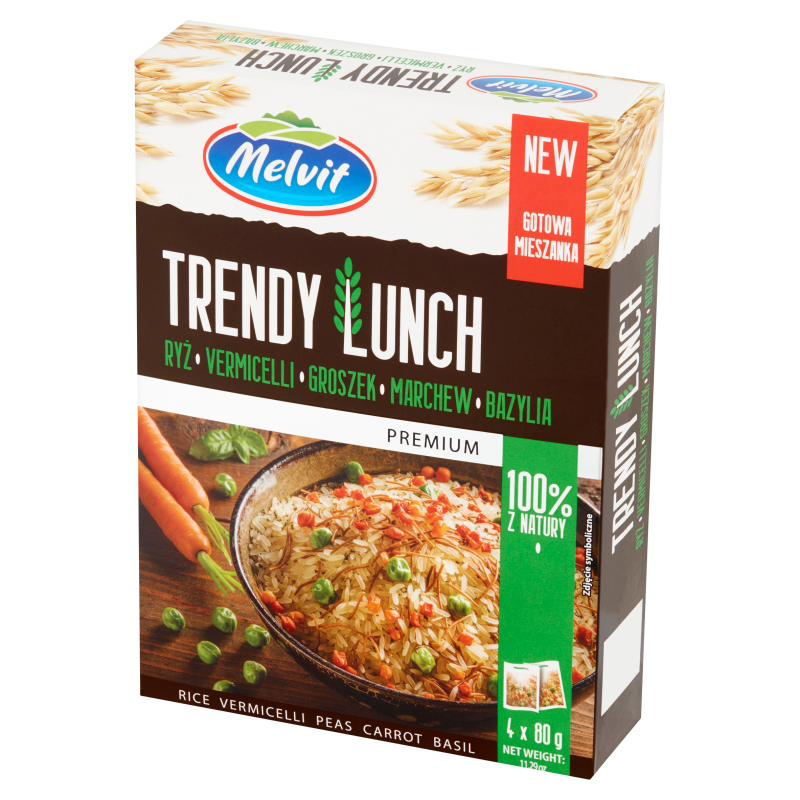 MELVIT Premium Trendy Lunch Mieszanka z ryżem, vermicelli, groszkiem, marchewką i bazylią (4x100g) frisco.pl