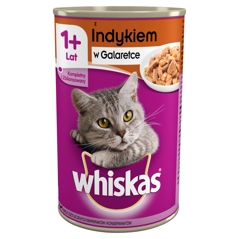 WHISKAS 1+ Pokarm dla Kotów z Indykiem w Galaretce - Puszka frisco.pl