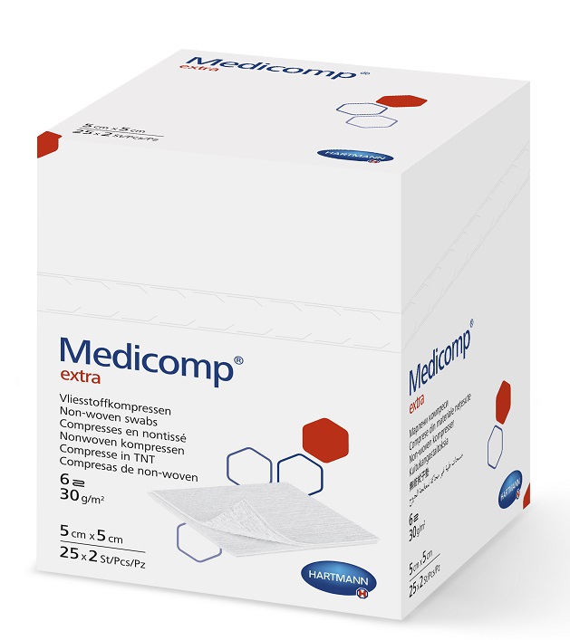 MEDICOMP Extra Kompresy włókniowe jałowe 6-warstwowe 5x5cm 50 szt.
