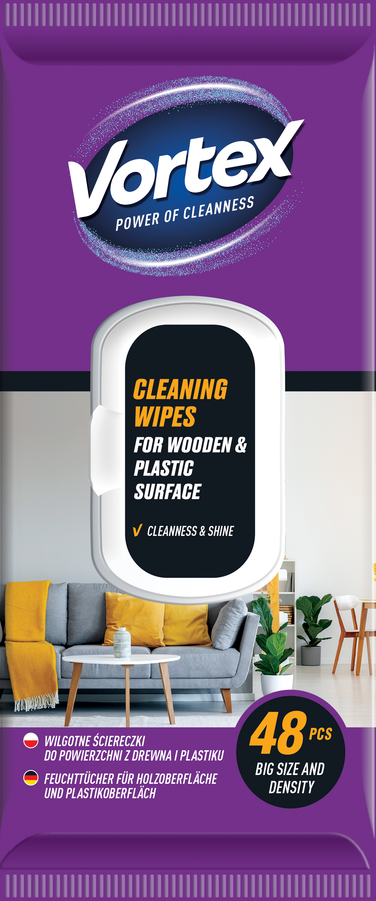 VORTEX Nawilżane chusteczki do powierzchni drewnianych 48 szt.