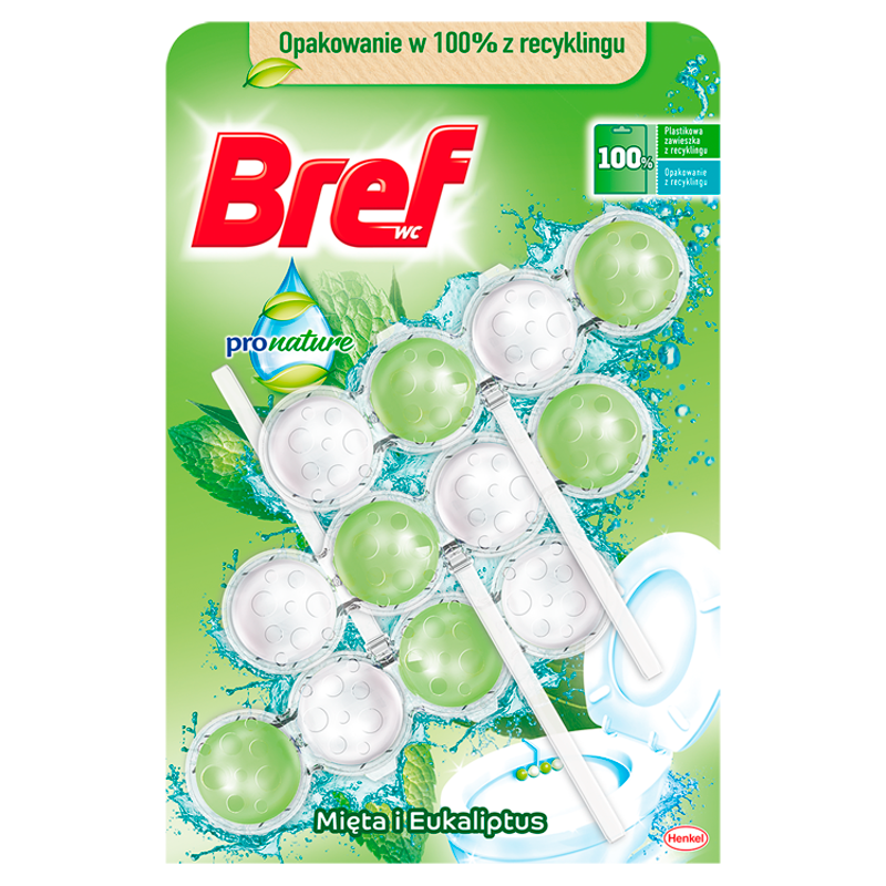 BREF Power Aktiv ProNature Zawieszka do WC - Mięta i Eukaliptus 3x50g