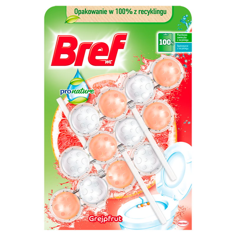 BREF Power Aktiv ProNature Zawieszka do WC - Grejpfrut 3x50g