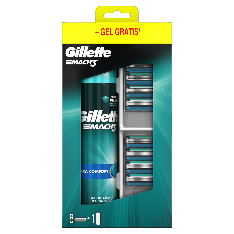 GILLETTE Mach3 Ostrza wymienne do maszynki 8 szt.+ żel do golenia Extra Comfort