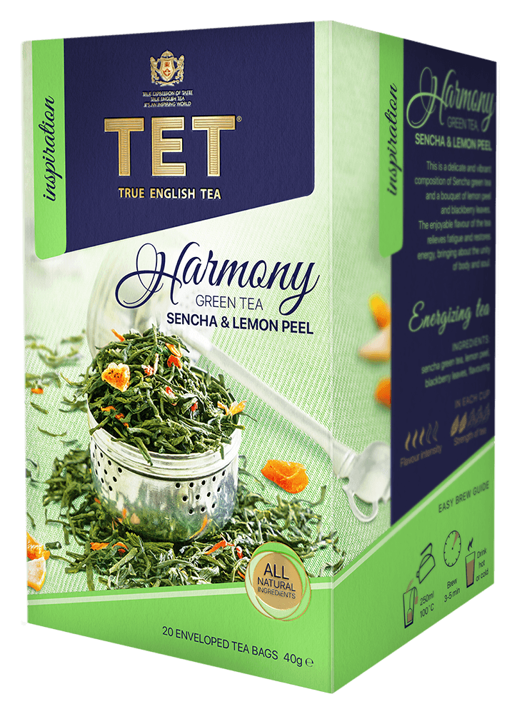 TET HARMONY- Zielona herbata, sencha i skórka cytrynowa, 20 saszetek