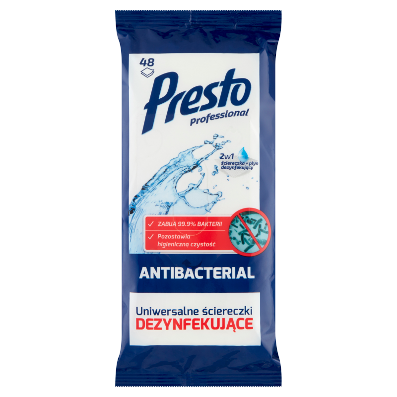 PRESTO Ściereczki nawilżane uniwersalne dezynfekujące 48szt. frisco.pl