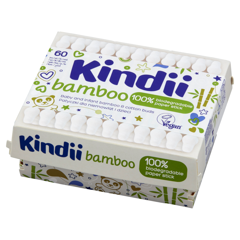 KINDII Bamboo Patyczki do uszu dla dzieci i niemowląt 60 szt