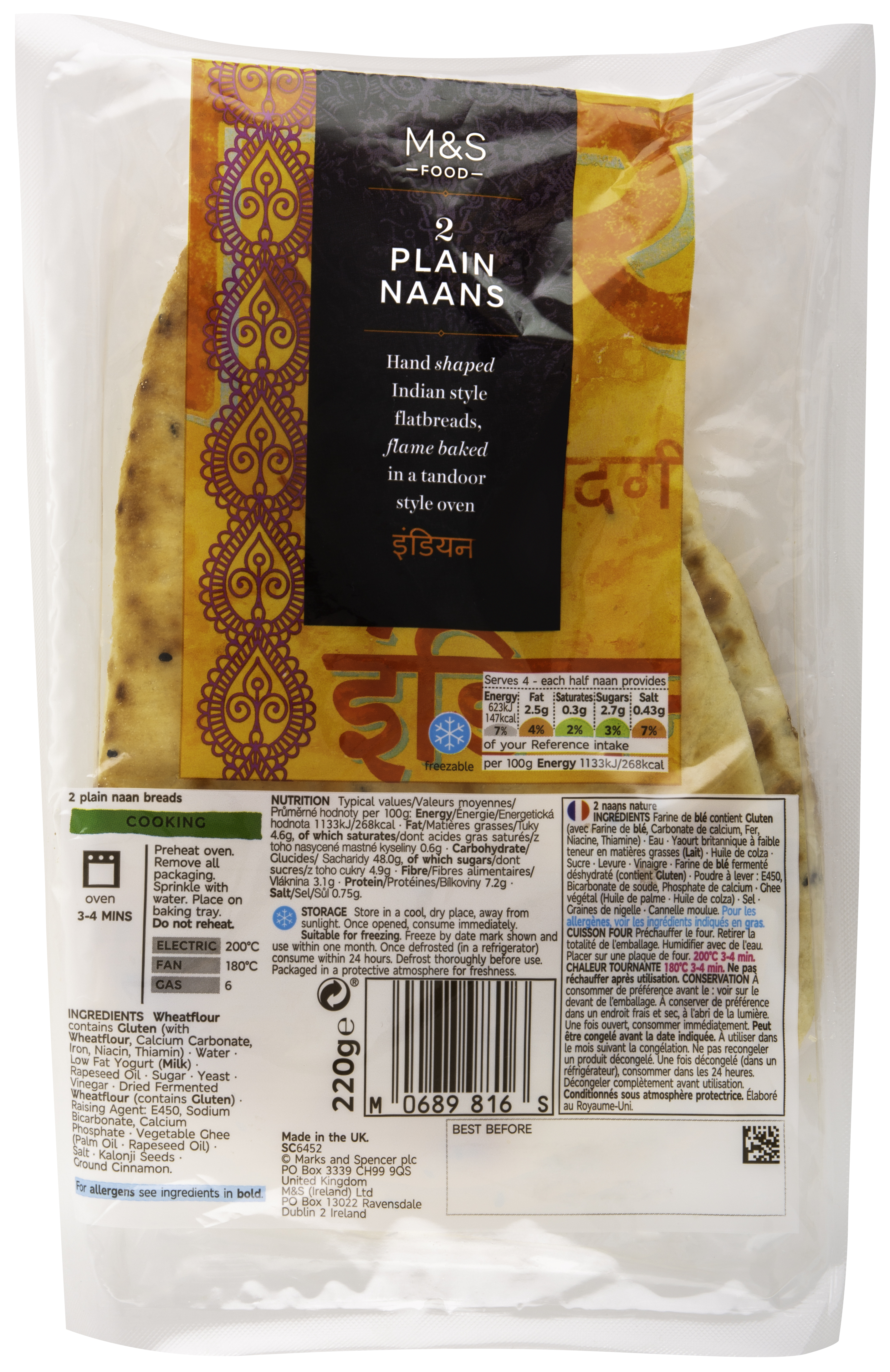 MARKS & SPENCER Chlebki pszenne naan (2 szt.)