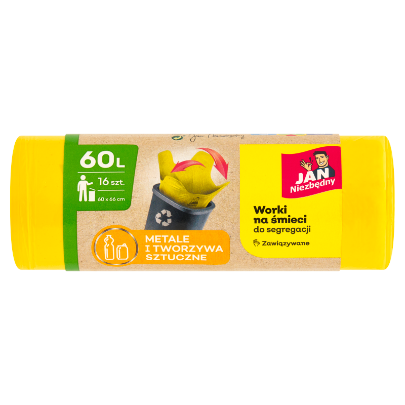 JAN NIEZBĘDNY Worki do segregacji śmieci 60l 16 szt - żółty