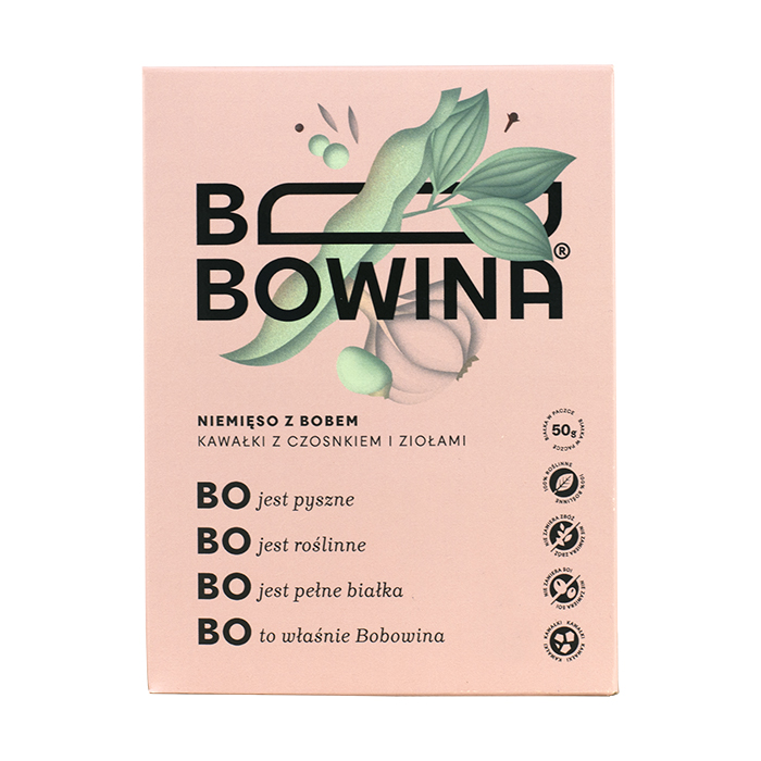 BOBOWINA Roślinne nie-mięso z bobem (kawałki z czosnkiem i z ziołami)