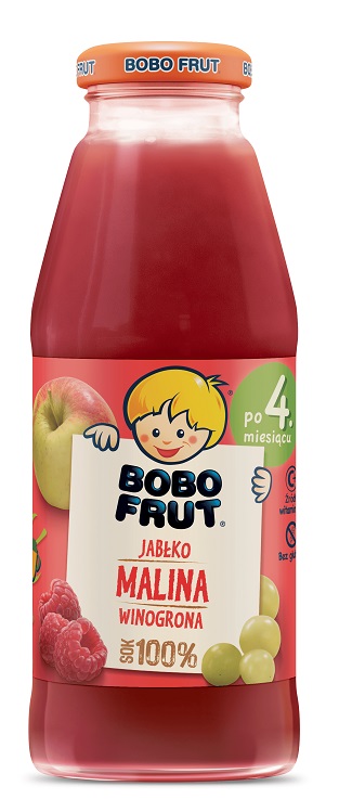 BOBO FRUT Sok 100% jabłko malina winogrona dla niemowląt po 4 miesiącu